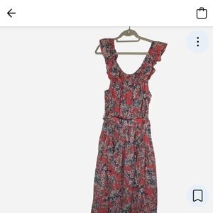 Pre-owned Chic Floral Ruffle Midi Dress